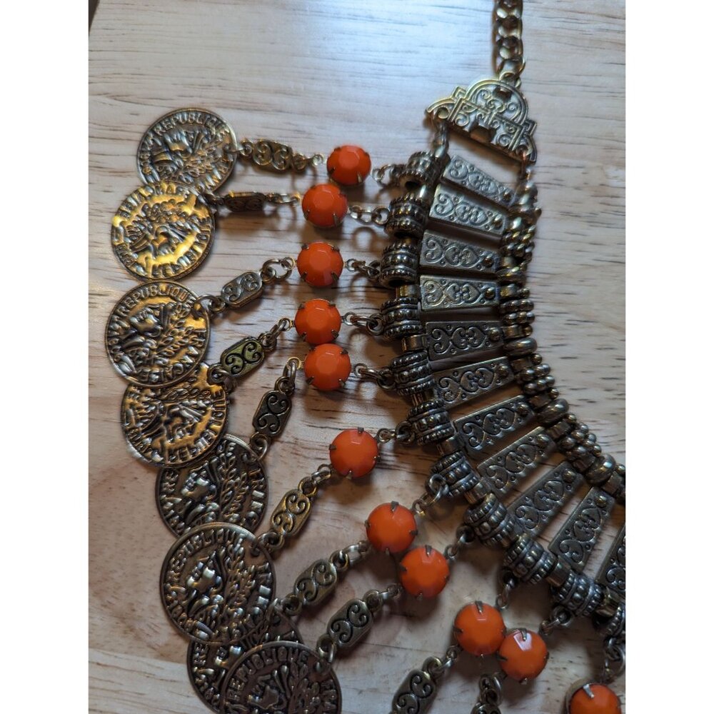 Statement piece Cleopatra style coin necklace Republic of france burnished gold - Picture 3 of 11
